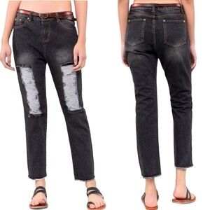 POL ripped fishnet jeans straight leg ankle black wash denim women’s medium